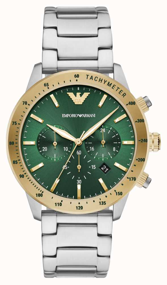 Emporio Armani Men's | Green And Gold Chronograph Dial | Stainless Steel  Bracelet AR11454 - First Class Watches™