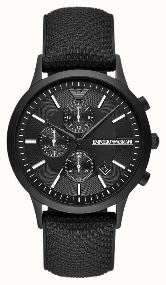 Emporio Armani Men's | Black Chronograph Dial | Black Fabric Strap ...