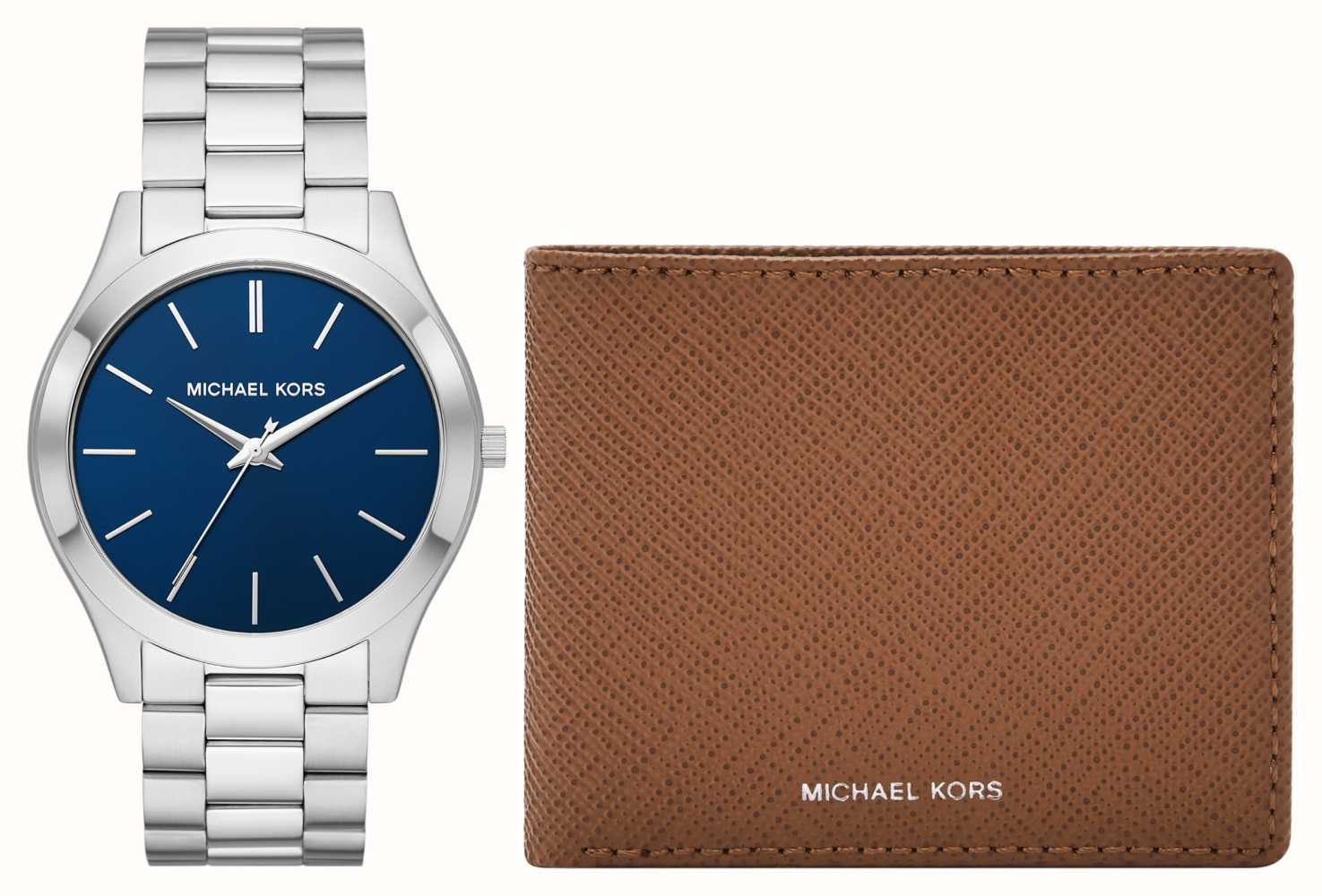 Michael Kors Slim Runway Blue Dial Steel Watch Matching Wallet MK1060SET -  First Class Watches™