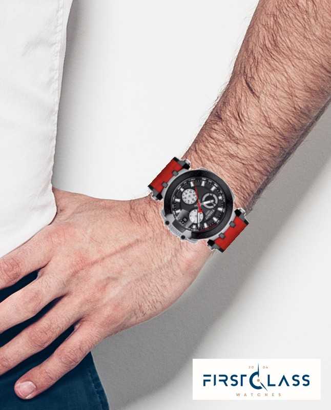 Tissot Mens T Race Quartz Chrono Red Strap Black Dial T1154172705100 First Class Watches™