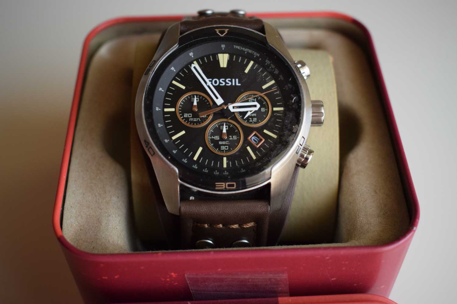 Fossil Men's Coachman | Black Chronograph Dial | Brown Leather Cuff ...